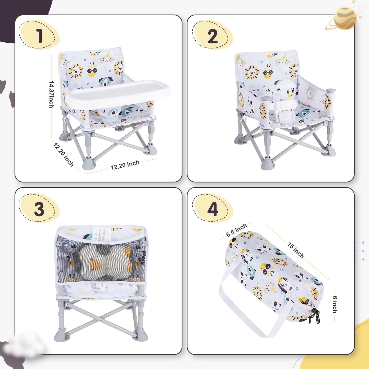 Furmubei Portable Baby Booster Seat with Tray, Toddler Booster seat for Dining, Camping, Travel, Baby Beach Chair 6 Months to 3 Years Old Indoor Outdoor Use CH2407