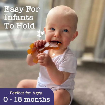 Bambeado LittleBamber Baby Teething Toy - Made with Natural Rubber & Amber Elements - Gentle Support, Easy to Hold, Simple to Clean - Cute Giraffe Teether Toy - Alternative to Amber Teething Necklace