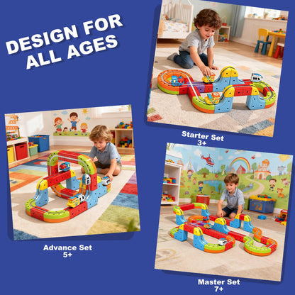 3D Infinity Track with Electric Train Set for Kids, Magnetic Monorail Cube Tracks, Magnet Railway Builder, Gravity Defying Rail Cubes Building Toy, DIY Anti-Gravity Flexible Race Track (Starter Set)