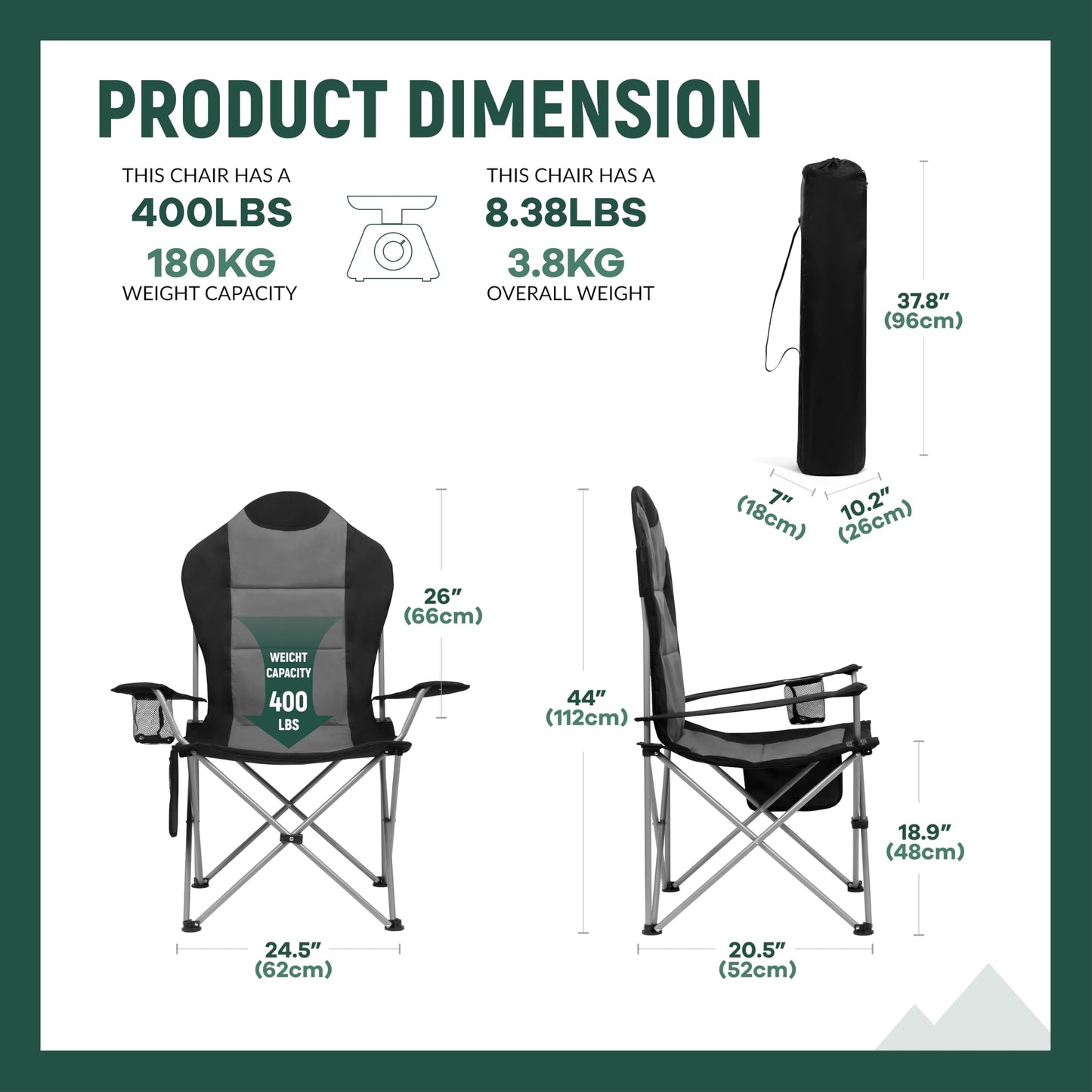 OUTSIDER Folding Camping Chair for Adults Heavy Duty – Supports 400 lbs, Portable Outdoor Chair with Cup Holder, Side Pocket & Large Rear Storage Bag, Lightweight Lawn Chair for Camping (Style-4, 1)