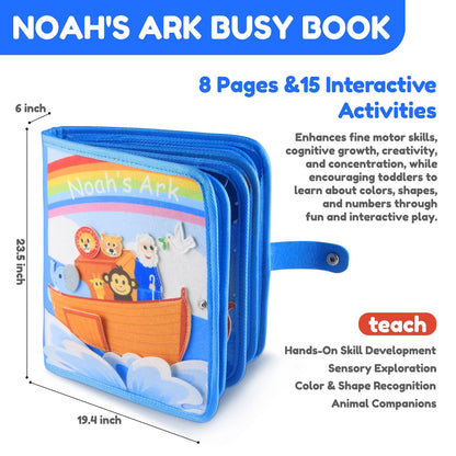 FoenixArte Noah’s Ark Busy Book for Toddlers 1-3, Montessori Quiet Book with 20 Activities, Travel Toy for Fine Motor Learning, Gift for Boys Girls
