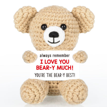 WELLBANEE Mini Crochet Bear Gifts for Her Him, Wife Husband Girlfriend Boyfriend I Love You Gift, Crochet Stuffed Animal, Anniversary Birthday Gifts, Handmade Bear Small Stuff Things