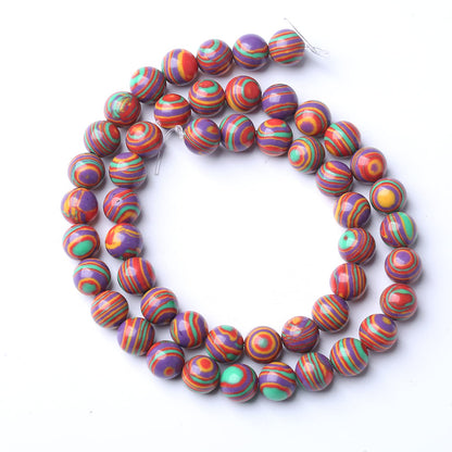 36pcs 10mm Natural Stone Beads Rainbow Malachite Round Loose Beads for Jewelry Making DIY Bracelet Crystal Energy Healing Power Stone (10mm, Colorful Malachite)