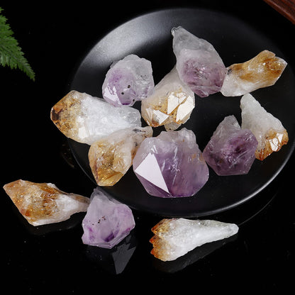 JIC Gem Mix 11-13 pcs Rough Amethyst & Citrine Crystal Point Raw Natural Stones for Jewelry Making, Wire Wrapping, Reiki Crystal Healing (Deep Color)
