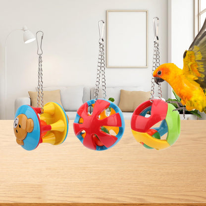 Hypeety Parrot Colorful Ball Toys with Bell Cage Hanging Chewing String for Parakeet Conure Cockatiel Small Medium Birds (A+B+C)