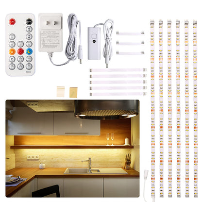WOBANE Under Cabinet LED Lighting Kit, 6 PCS Dimmable LED Strip Lights with Remote Control Dimmer, 24W Adapter, Hidden 2700K Warm White Set, Bright 1500lm, Timing, Kitchen, Counter, Shelf, Showcase