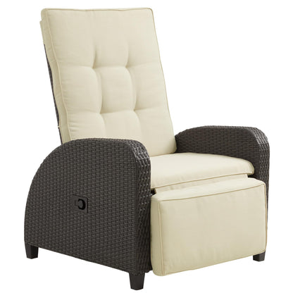 Green4ever Outdoor Patio Recliner with Adjustable Backrest and Footrest, All-Weather Wicker Patio Chair, 160° Lay Flat Patio Reclining Lounge Chair for Garden Backyard, Beige