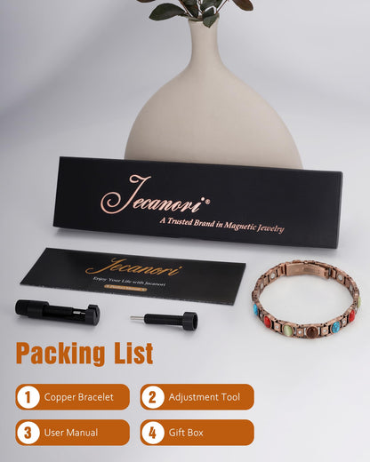 Jecanori Pure Copper Bracelets for Women, Ultra Strength Magnetic Bracelet with 3500 Gauss Magnets & Natural Turquoise Stones, Adjustable Jewelry Gift
