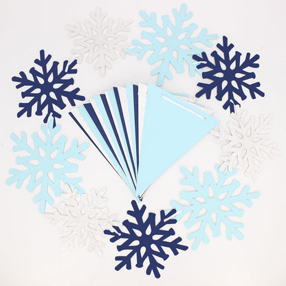 Vofrise 2Pack Blue and Silver Snowflake Banner Winter Wonderland Birthday Party Decorations Snow Themed Pennant Banner Flag Christmas Baby Shower Party Supplies