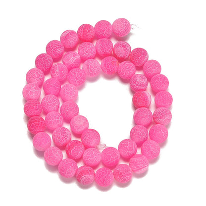 jodaying 10mm Pink Froasted Agate Round Natural Gematone Loose Beads for Jewelry Making DIY 1 Strand 15"