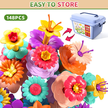 Garbo Star 148PCS Flower Garden Building Toys for 3 4 5 6 Year Old Girls, Educational Activity Preschool Birthday Gifts for 3 4 5 Year Old Girls, Building Stem Toys for Kids Toddlers Ages 3-5