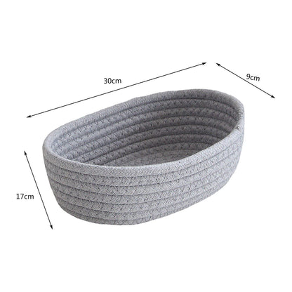 Small Woven Rope Storage Basket with Handles Spring Mini Oval Decorative Hampers for Empty Chest Box 3 Sizes(Khaki 12''L x 4"W x 7''H)