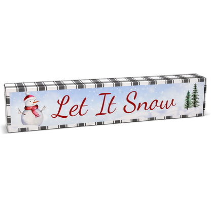 Gift Boutique - Christmas Table Decorations Set of 3 Table Topper Centerpiece for Desk, Shelf, Mantle, Home, Party Decor Snowman Winter Merry Christmas Happy Holidays Let it Snow Design