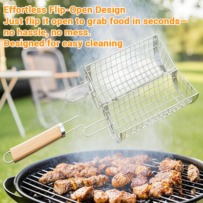 Rolling Grill Basket for Vegetables, Kebabs & Shrimp – 304 Stainless Steel BBQ Accessory with Side-Opening Design, Ideal for Outdoor Cooking & Camping (Rolling Grill Basket)