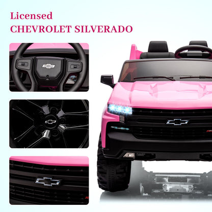Jojoka Baby Car 24V 2-Seater Truck Licensed Chevrolet Silverado Ride On Toy w/Parent Remote Control,4xSpring Suspension, Wireless Music, Electric Vehicle Car for Kids Ages 3-8,Pink
