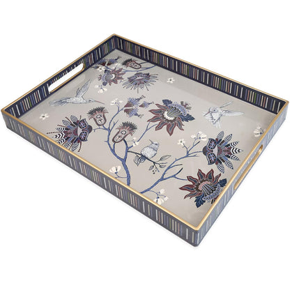 Omuriko Rectangle Plastic Serving Tray with Handles, Elegant Decorative Tray for Coffee Table, Ottoman, Living Room, Kitchen, Outdoor Use. 12"*16"*1.6" A