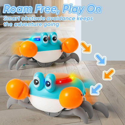 Crab Tummy Time Toys for 1 Year Old Kids, Light-up Dancing Musical Crawling Crab Baby Toy, Early Educational Tummy Time Baby Toys for 6-12 Months Toddlers, Boys and Girls 1st Birthday Gift.(Blue)