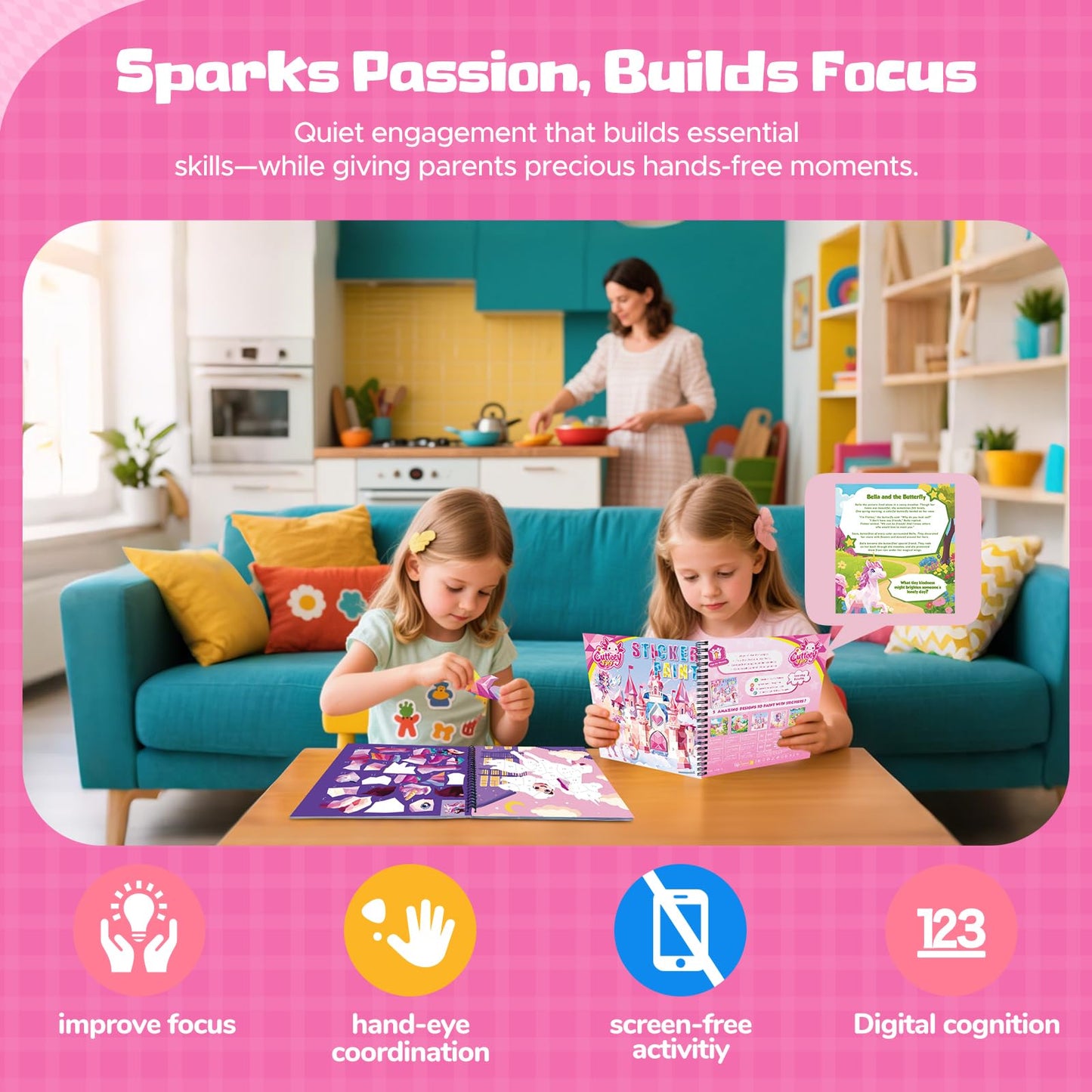CutteeyFyry 2PCS Paint by Number Sticker Book Travel Activities Essentials for Girls Kids Ages 4-10 Road Trip & Airplane Toys & Long Car Rides, Birthday Present, Preschool Classroom Party Gifts