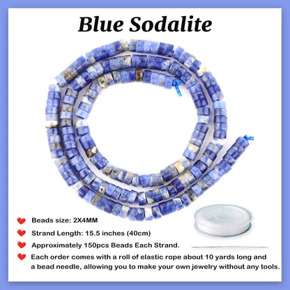 Natural Blue Sodalite Heishi Spacer Beads Loose Semi Precious Flat Round Gemstone Disc Shape Stone for Beading Jewelry Making 4x2mm 15.5"