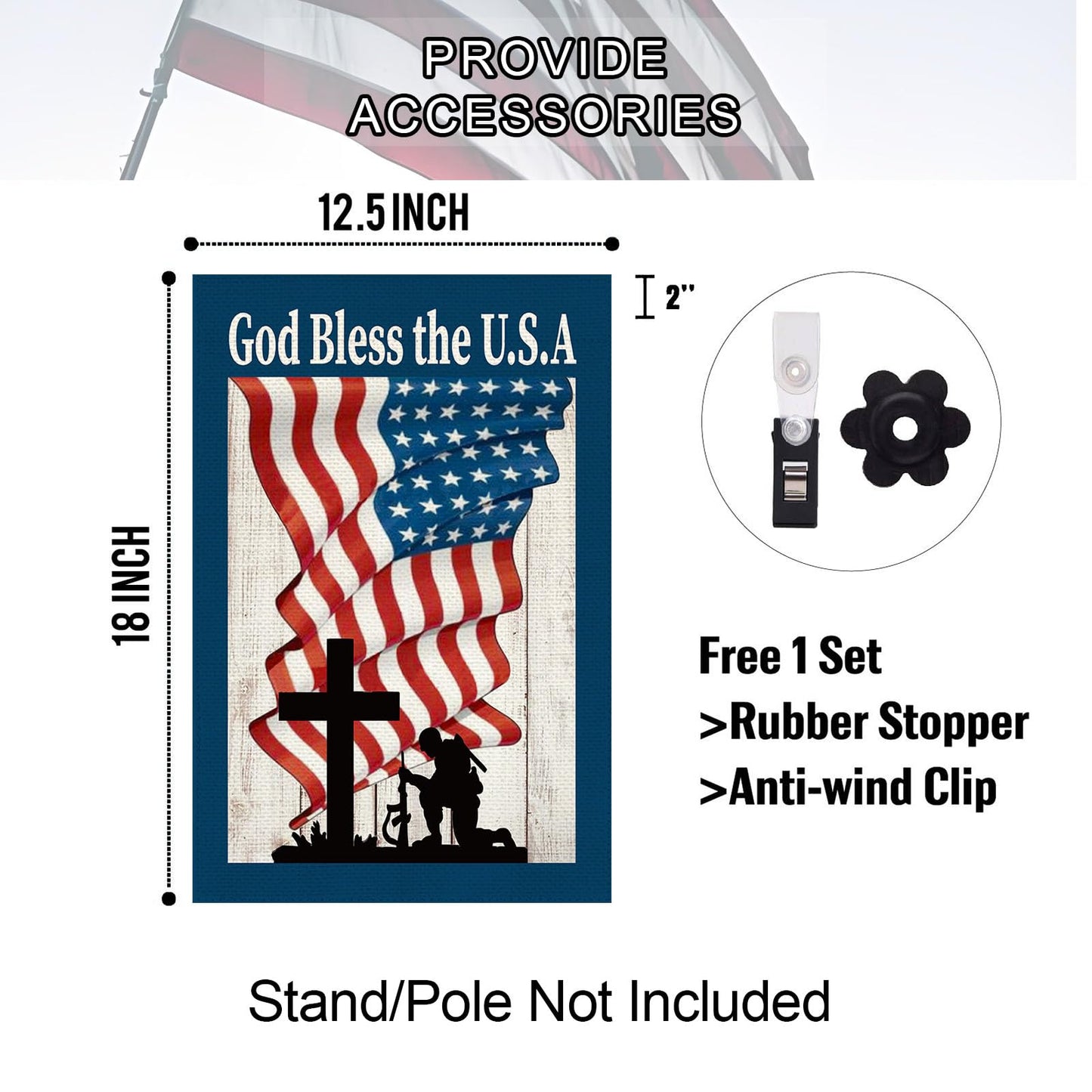Baccessor 4th of July Patriotic Garden Flag God Bless America Double Sided Memorial Day Independence Day Garden Yard Flag Outdoor Outside Holiday Decoration 12.5 X 18 Inch