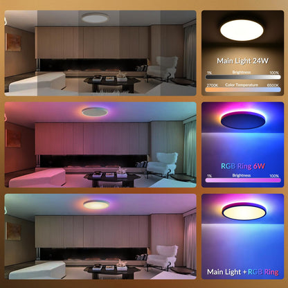 TITISLUMP 2 Pack Smart RGB LED Ceiling Light with Remote, 12" WiFi Flush Mount Ceiling Light Works with Alexa & Google Home, 24W=2400LM Dimmable, DIY Colors & 2700K-6500K, for Bedroom Living Room