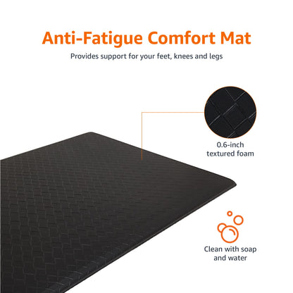 Amazon Basics Anti-Fatigue Standing Mat, Non-Slip, Cushioned Comfort Mat for Home, Office and Kitchen, 20" x 36" x 0.6", Black, 1-Pack