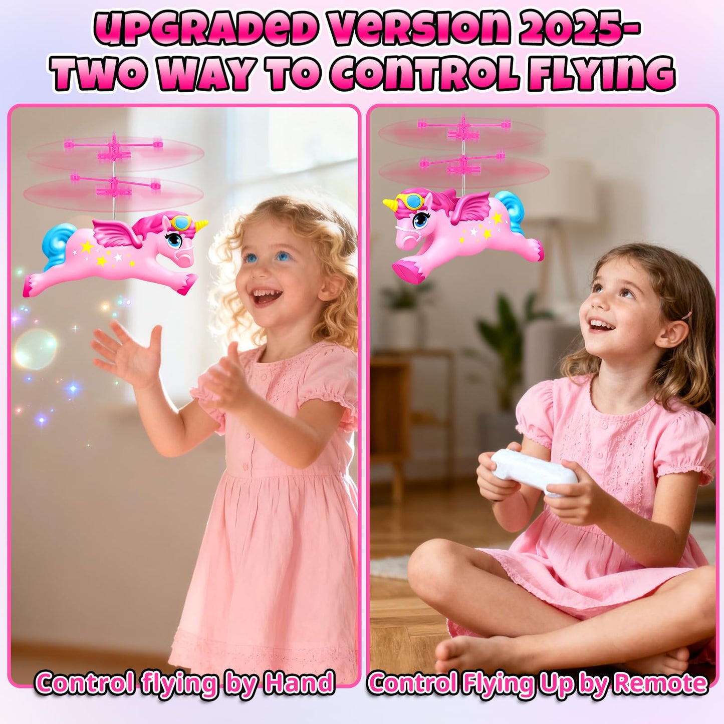 Tcvents Flying Unicorn Toys for Girls, Rc & Hand Operated Flying Ball Mini Drone with LED Lights Remote Control Helicopter Indoor Flying Toy Gifts for Kids Age 6-8 9 10 11 12+ Years Old