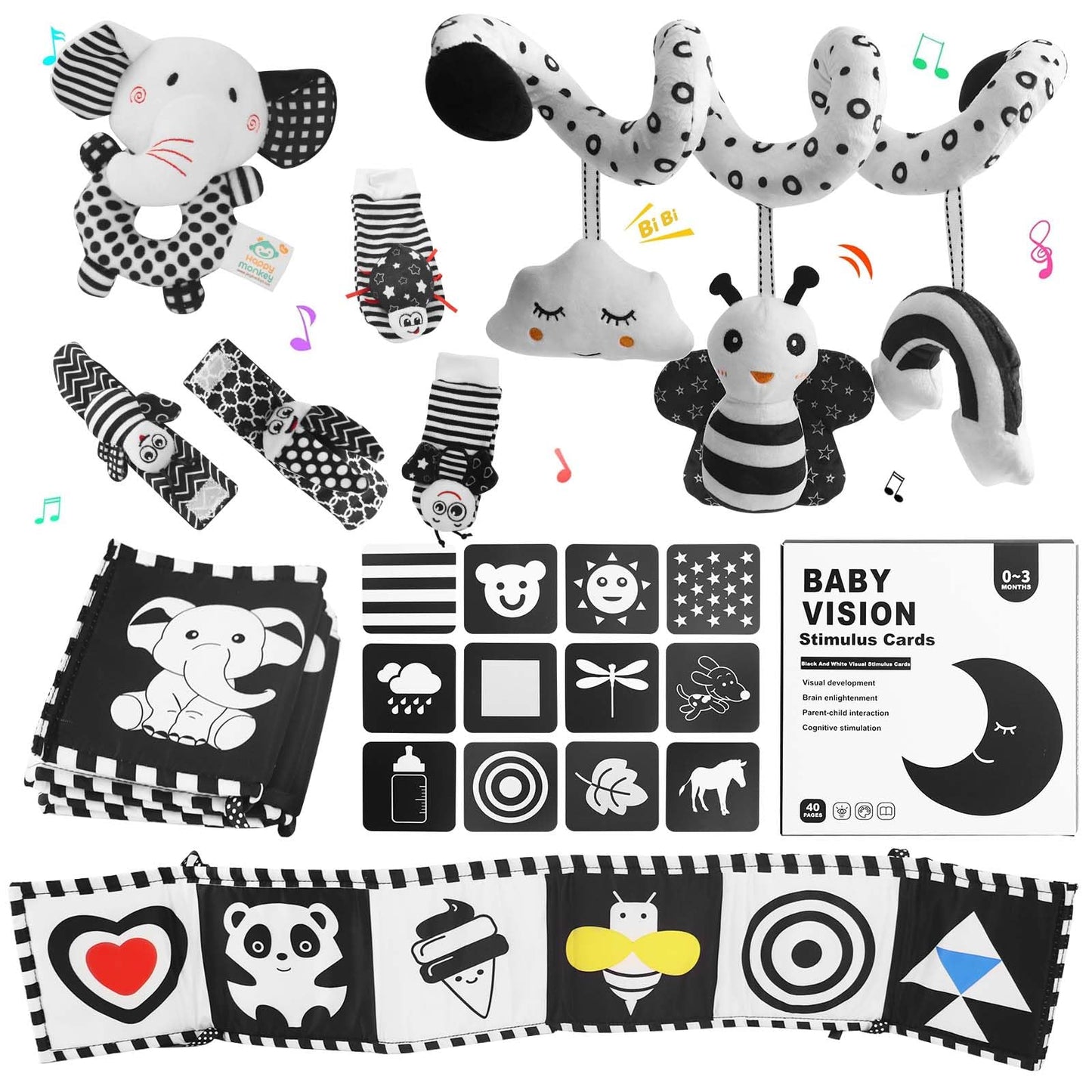 VIESMUMU High Contrast Baby Toys for Newborn, Black and White Baby Toys, Newborn Toys 3 Months Brain Development with Car Seat Toys Hanging Rattle Toys (Classic Edition)