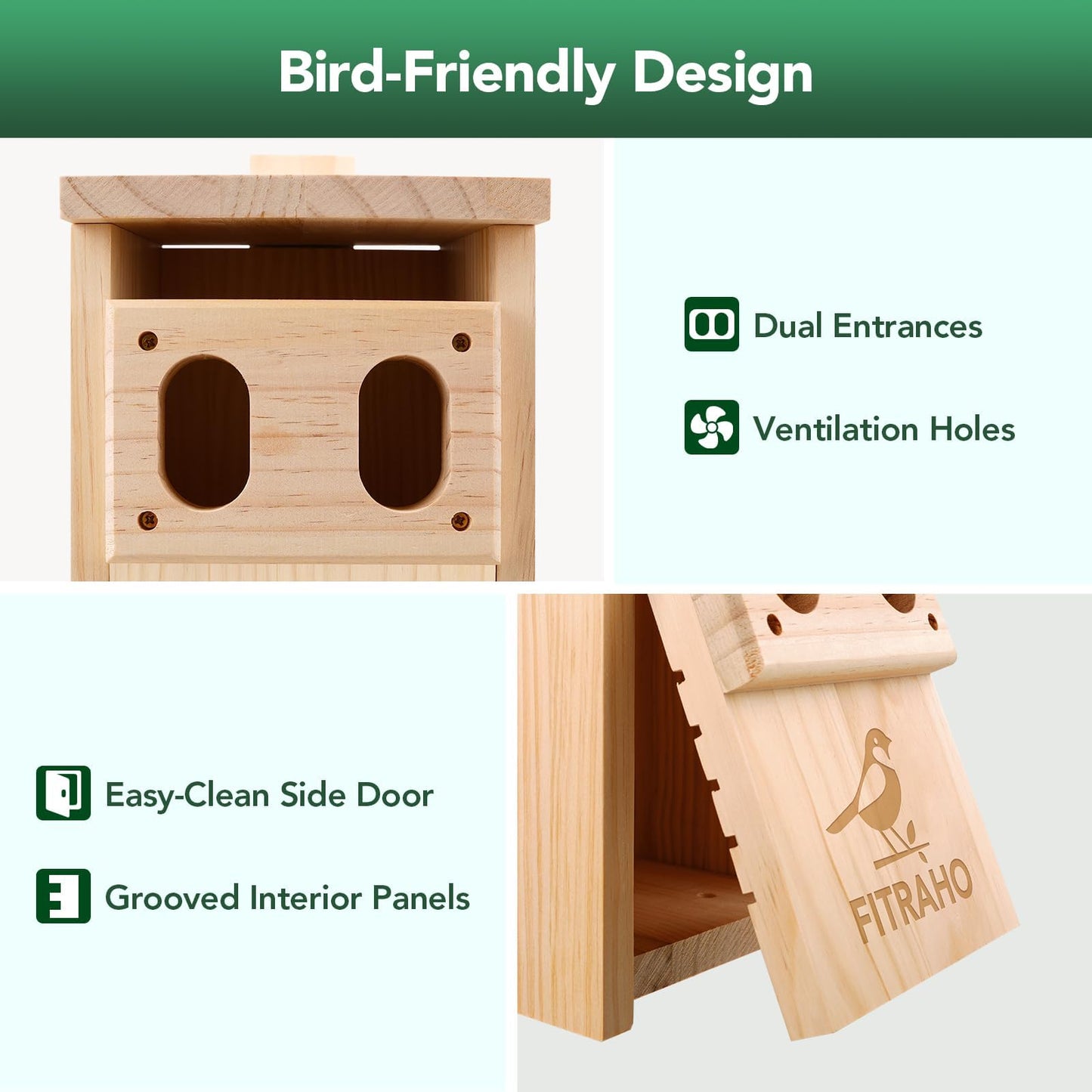 Bird Houses for Outside, Durable Birdhouse with Dual Entrances, Weatherproof & Perfect for Bluebirds, Wrens, Finches & Swallows