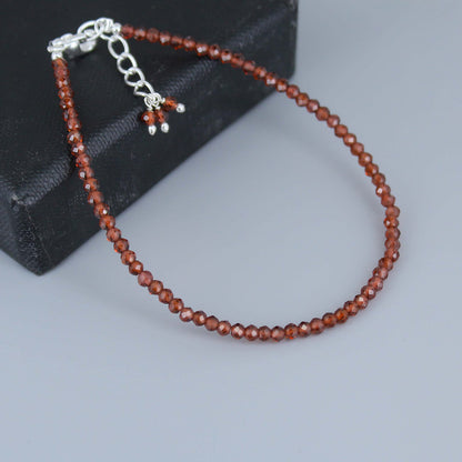 Gempires Red Garnet Dainty Bracelet for Women | Handmade 2.5 mm Faceted Beads | Minimalist Stacking Jewelry | Adjustable Lightweight Design | January Birthstone Gift