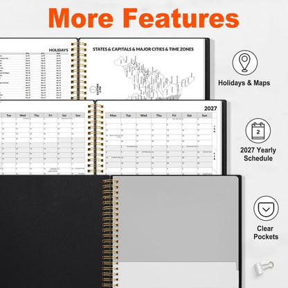 SUNEE 2026-2027 Appointment Book, Quarter-Hourly, Weekly & Monthly - from July 2026 to June 2027, 8.5"x11" Academic Planner, Flexible Cover, Note Pages, Bookmark, Spiral Binding, Black