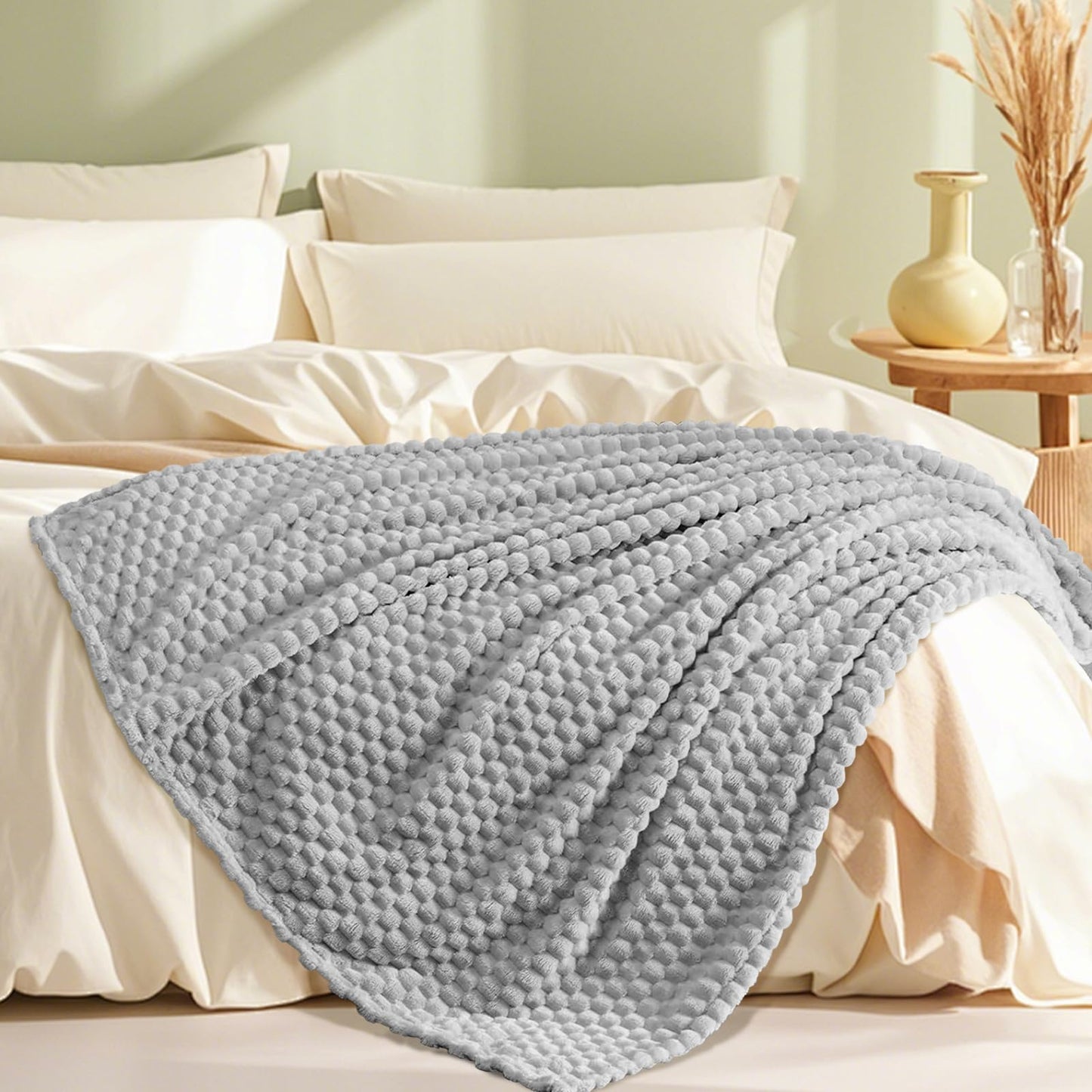 6 Pcs Flannel Throw Blanket Bulk 50 x 60 Inch, Turtle Velvet Jacquard Decorative Blankets Soft Lightweight Bed Throw for Sofa Pet Bed Party Outdoor Wedding Ideas Donation Homeless Gifts, Gray