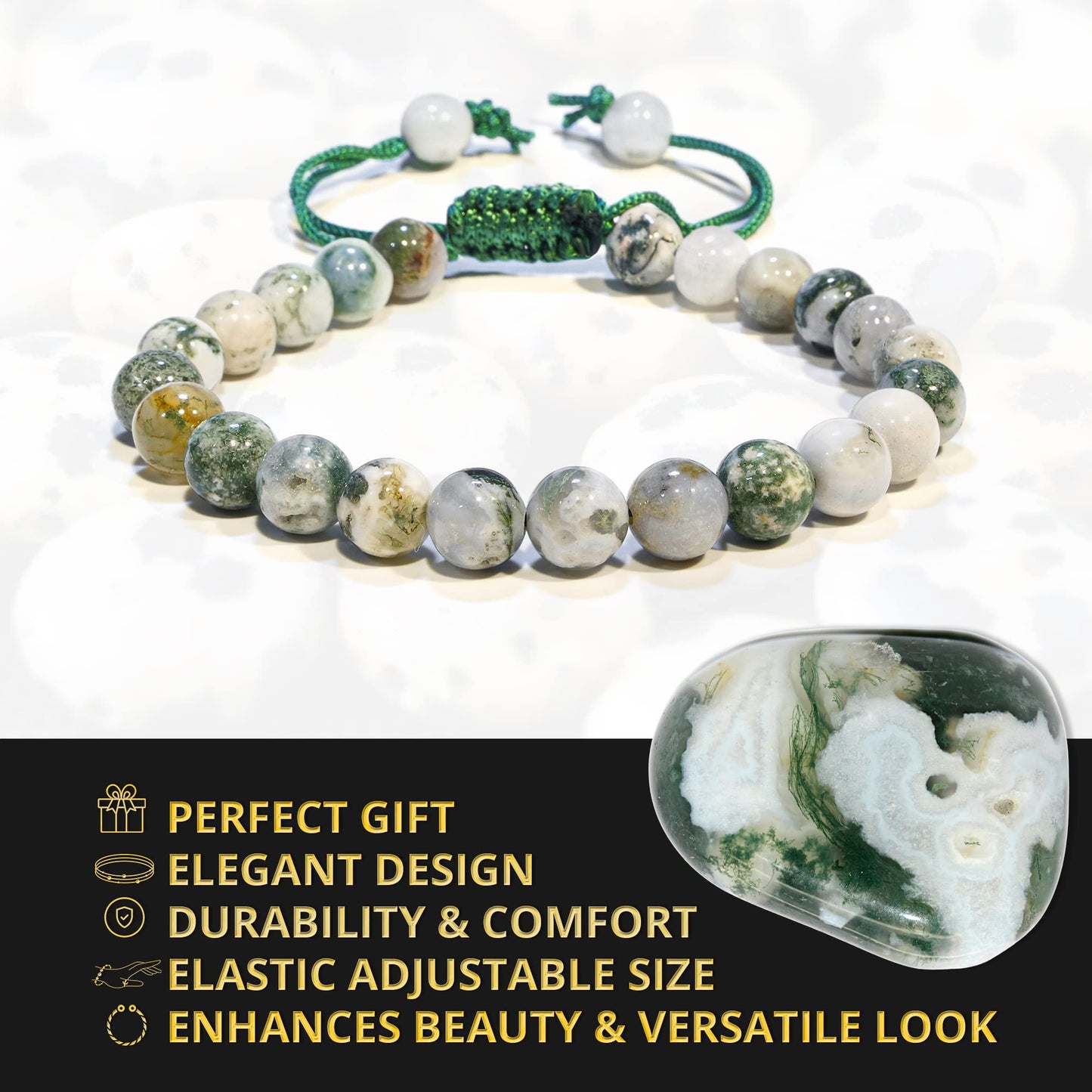 ANAYA AGATE Healing Crystal Bracelet – Chic Gemstone Bracelet for Men and Women – 8mm Round Bead Bracelets for Spiritual Healing, Protection, Positive Energy - Tree Agate