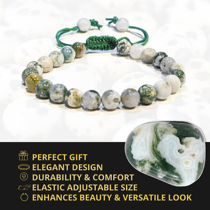 ANAYA AGATE Healing Crystal Bracelet – Chic Gemstone Bracelet for Men and Women – 8mm Round Bead Bracelets for Spiritual Healing, Protection, Positive Energy - Tree Agate