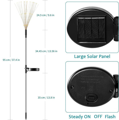 JJGoo Solar Firework Lights, 2 Pack 150 LEDs 2 Lighting Modes Solar Lights Outdoor Waterproof for Garden Patio Walkway Pathway Party Wedding Christmas Decorative - Blue