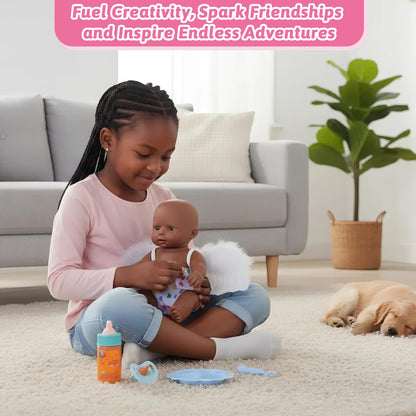 CARANOVO Baby Doll Accessories Set – 7 Pcs Feeding Bottle Toys, Magic Disappearing Milk & Juice, Pretend Play Set with Pacifiers, Reusable Bibs and Diapers, Kids Gift