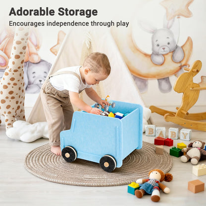 QUEENLINK Toy Storage Box with Wheels, Soft Felt Toy Organizers and Storage for Kids, 17" x 12" x 12", 10 Gal, Multifunction Toy Chest for Living Room, Playroom, Nursery - Light Blue