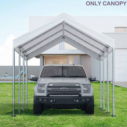 10'x20' Upgraded Carport Replacement Top Canopy Cover for Car Garage Shelter Tent Party Tent with Ball Bungees White (Only Top Cover, Frame is not Included)