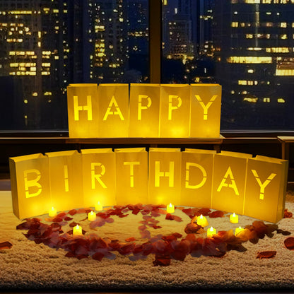 Happy Birthday Decorations for Women Men Girls White Paper Bags with Letter Cards 2000PC Rose Petals Set, Happy Birthday Banner for Door Room Party Decorations, Surprise Gifts Banner