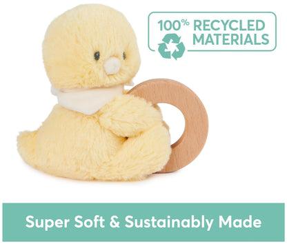 GUND Baby Sustainable Duckling Ring Rattle, Stuffed Animal Plush Made from 100% Recycled Plush Materials, Wooden Rattle for Babies and Newborns, Yellow, 10”