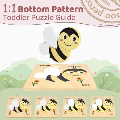 Wooden Toddlers Puzzles Animals Shape Puzzle Educational Toys Gift for Boys Girls Baby Travel Daycare Portable Toy with Drawstring Bag Pack of 4