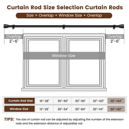 1” Diameter Curtain Rods Itself is 30 to 144 inch 1 Pack Fit 30-142 inch, 66 to 120 inch Window with Heavy Duty Adjustable Rod Matte Black Splicing Metal Extra Long Curtain Rod for Windows