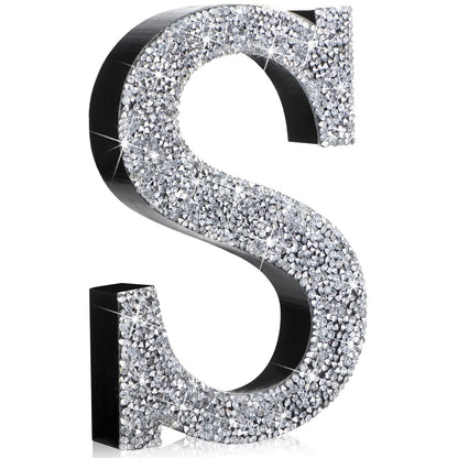 Qunclay Silver Crystal Diamond Bling Letters Crushed Diamond Decoration Wooden Glitter Letter with Screw and Hooks Rhinestone Gift for Wedding Y2k Mcbling Bedroom Wall Decor(Letter S,5.7"l X 5.7"w)