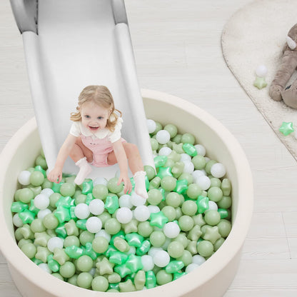 TRENDPLAY Star Ball Pit Balls for Toddlers - 100 Count Star Balls Different Shapes, Non-Toxic Plastic Balls for Boys Girls Festival Party Decoration, Pearl Green+Macaron Green