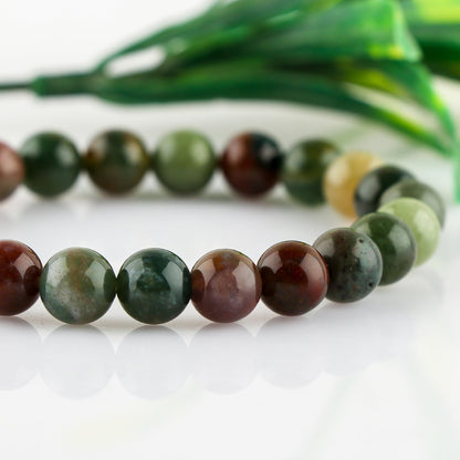 CRYSTALINES Natural Indian Moss Agate Gemstone Stretchable Bracelet for Men Women, Handmade Bohemian Stretch Jewelry, Chakra - Healing - Yoga - Spiritual, Unisex Stretch Bracelets