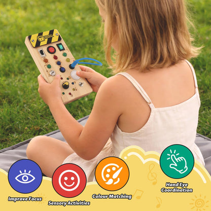 Sumsoltic Montessori Busy Board for 1-3 Toddlers | LED Light, Sensory Learning Toy