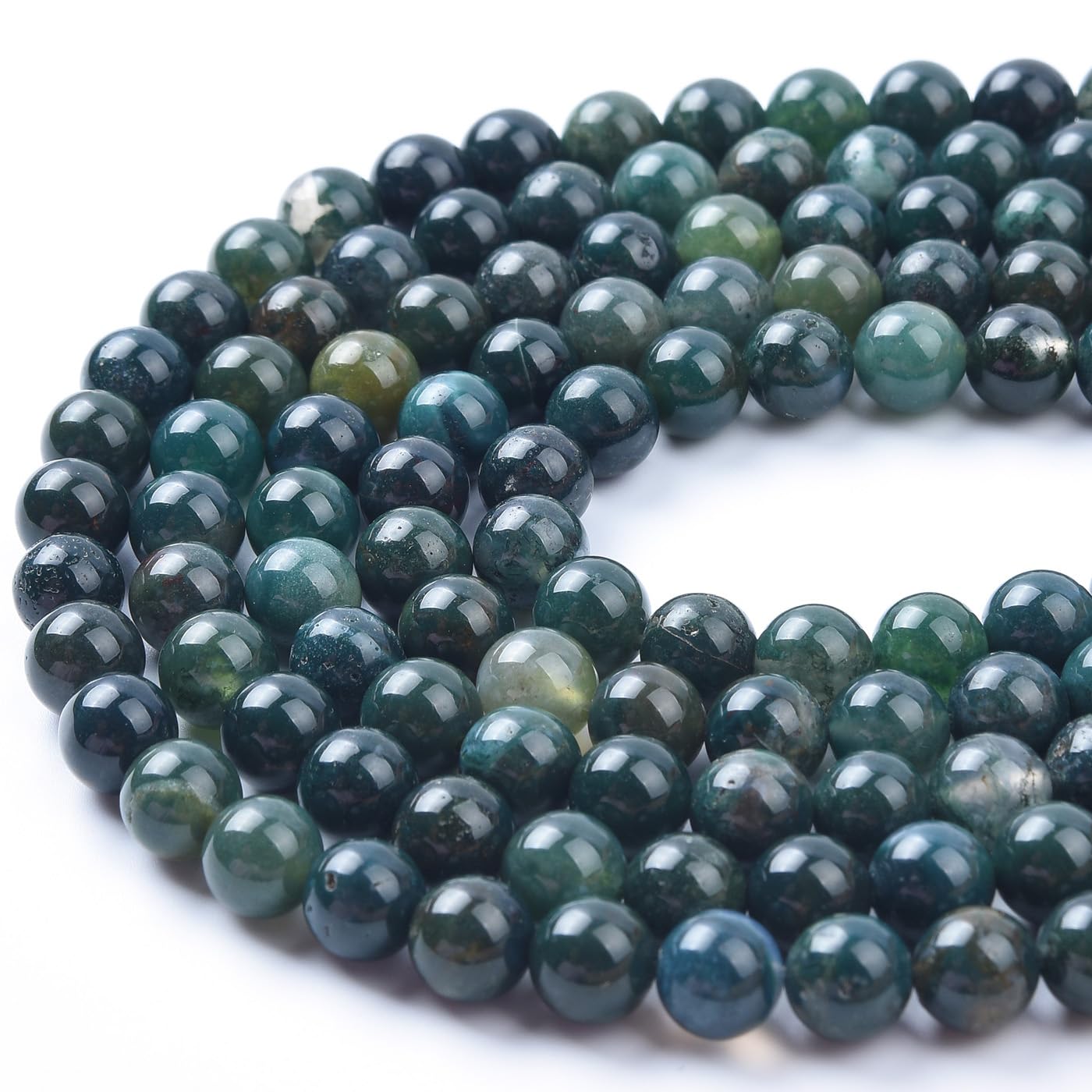 Genuine Green Moss Agate Beads for Jewelry Making Gemstone Semi Precious Stone Round 6mm Strand 15"(58-62pcs)