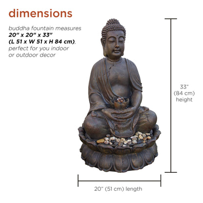 Alpine Corporation GEM122 Outdoor Floor Meditating Soothing Buddha Statue Waterfall Fountain for Garden, 33", Bronze