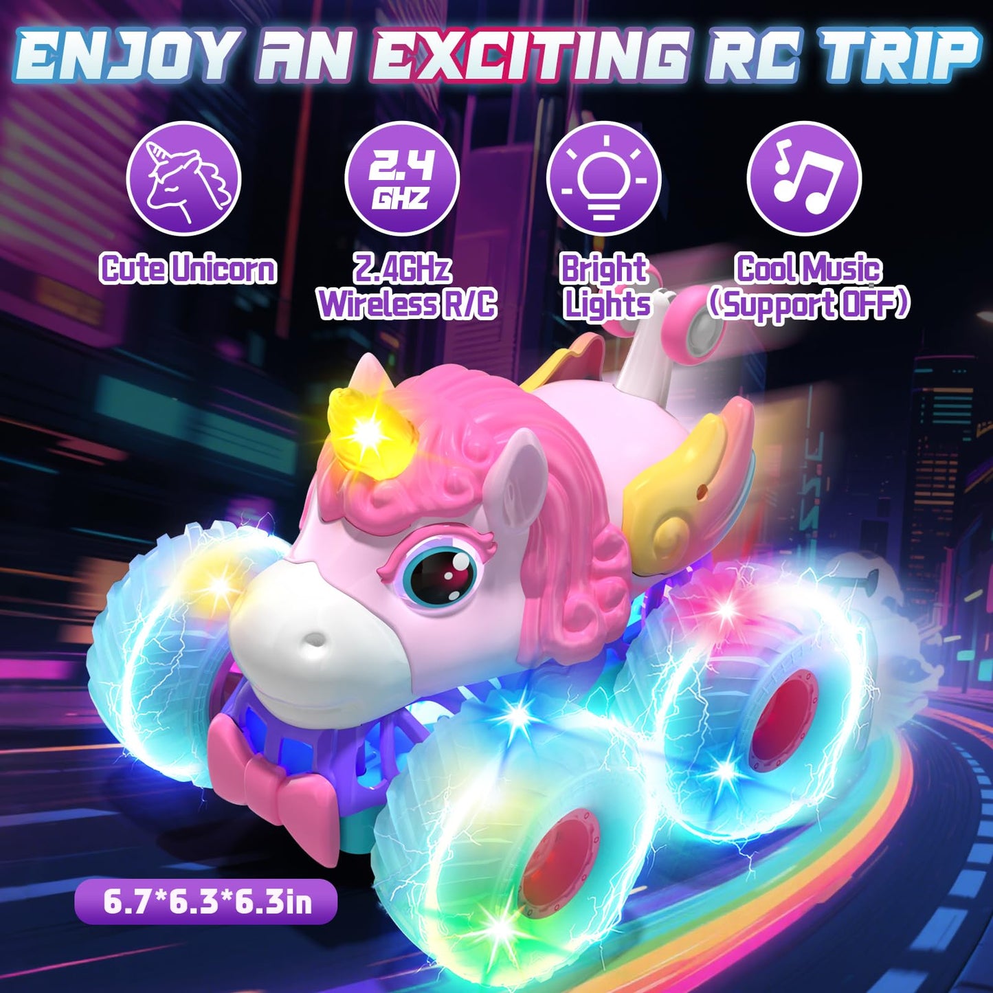 Lehoo Castle Remote Control Car for Girls 360° Rotating, Unicorn Monster Truck with Light & Music, 4WD All Terrain RC Stunt Car Rechargeable, 2.4GHz RC Truck for 3 4 5 6 7 8 Girls Birthday Gift
