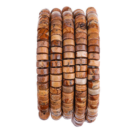 BEADIA Natural Brown Picture Jasper Spacer Beads Caps Loose Semi Gemstone for Beading Jewelry Making 6mmx3mm 38cm